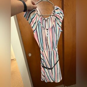 Striped Multicolor Dress with Belt